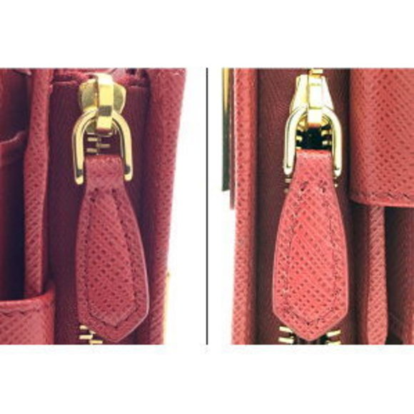 PRADA Saffiano Bifold Wallet Snap Zipper Leather Red - Picture 15 of 16